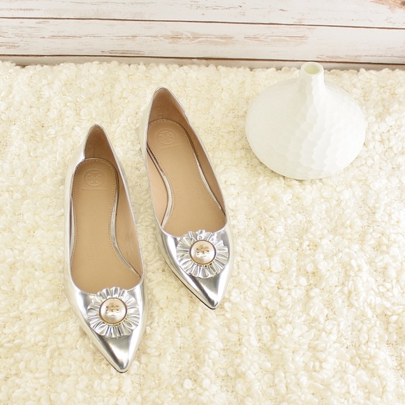 Tory Burch Melody Metallic Leather Point Toe Flats - Picture 2 of 5